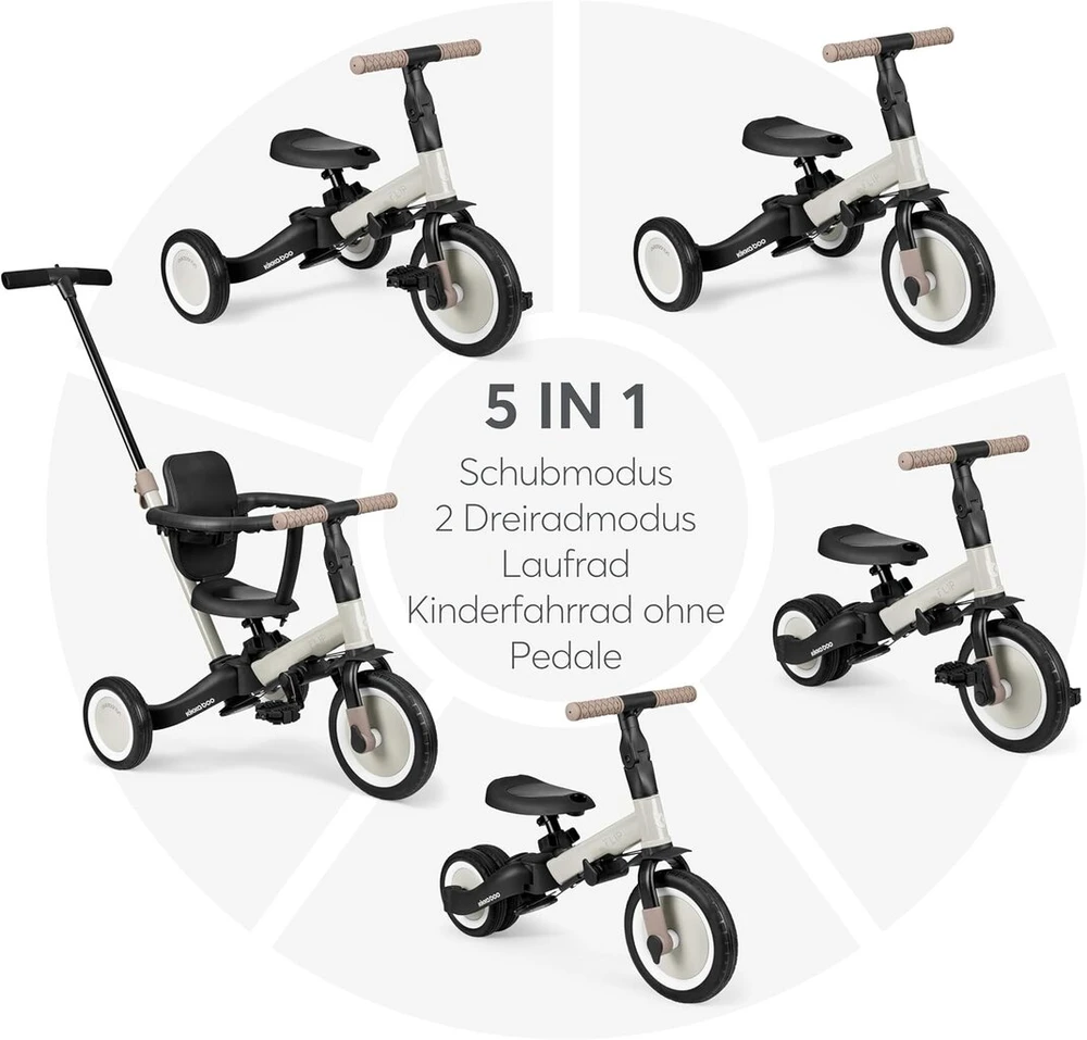 Kikkaboo 5-in-1 Triratukas-balansinis dviratis nuo 1 iki 5 metų, smėlio spalvos