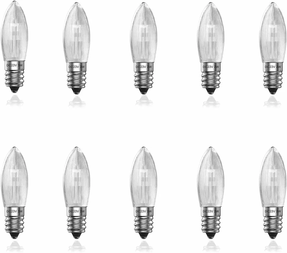 Klarlight E10 žvakės arka 23 V 3 W žvakės lemputė šilta balta 2800 K reguliuojamo ryškumo gofruotos žvakės smailėjančios žvakės pakaitinės lemputės, žvakės arkos žvakės lempa fėjų žibintams, kalėdinio medžio apšvietimas