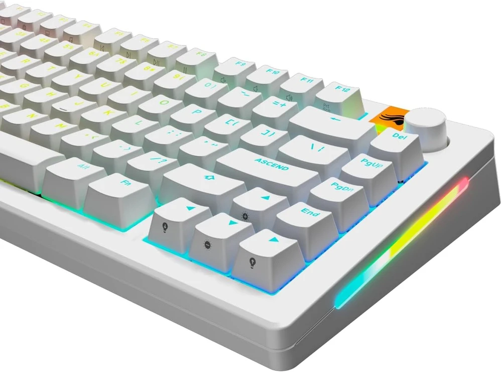 Klaviatūra Glorious Gaming - Gpbt klavišų dangteliai su apšvietimu (balti) permatomi simboliai mechaninėms klaviatūroms 100%, 75%, 65%, 60% ir Ansi & Iso - amerikietiška Qwerty išdėstymas