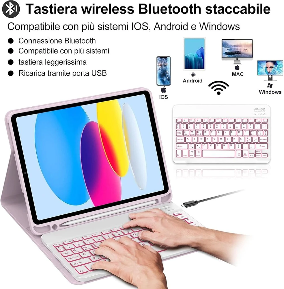 Klaviatūra Ipad 10 Generation 10.9 Inch 2022, dėklas Ipad 10 Generation su klaviatūra, apšviestas dangtelis, Bluetooth, magnetinis, nuimamas, itališkas Qwerty išdėstymas, skirtas Ipad 10