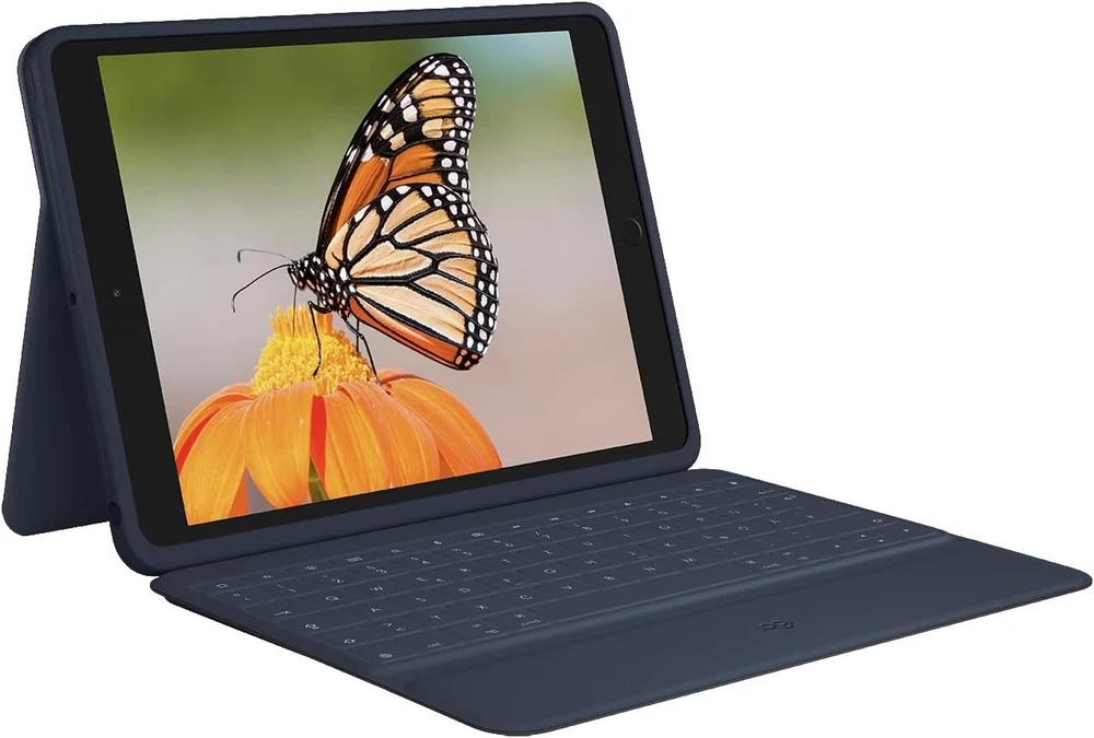 Klaviatūra Logitech Rugged Combo 3 Ipad klaviatūros dėklas su Smart Connector, skirtas Ipad (7-os, 8-os ir 9-os kartos) vokiškas Qwertz išdėstymas - mėlynas