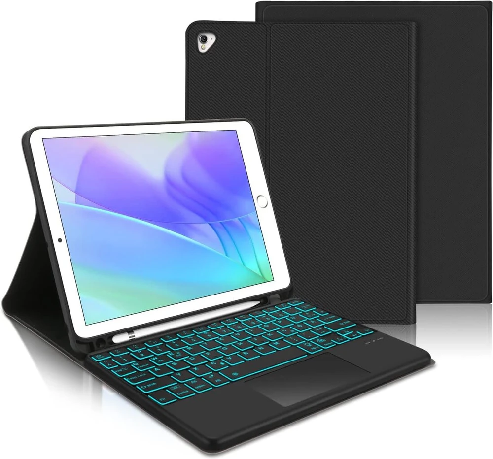 Klaviatūra, skirta ipad 6th generation su touchpad – dėklas-klaviatūra, skirta ipad 9.7, magnetinė nuimama lighting qwertz bluetooth klaviatūra, skirta ipad 6th gen 2018, 5th gen, pro 9.7, air 2 & 1, juoda