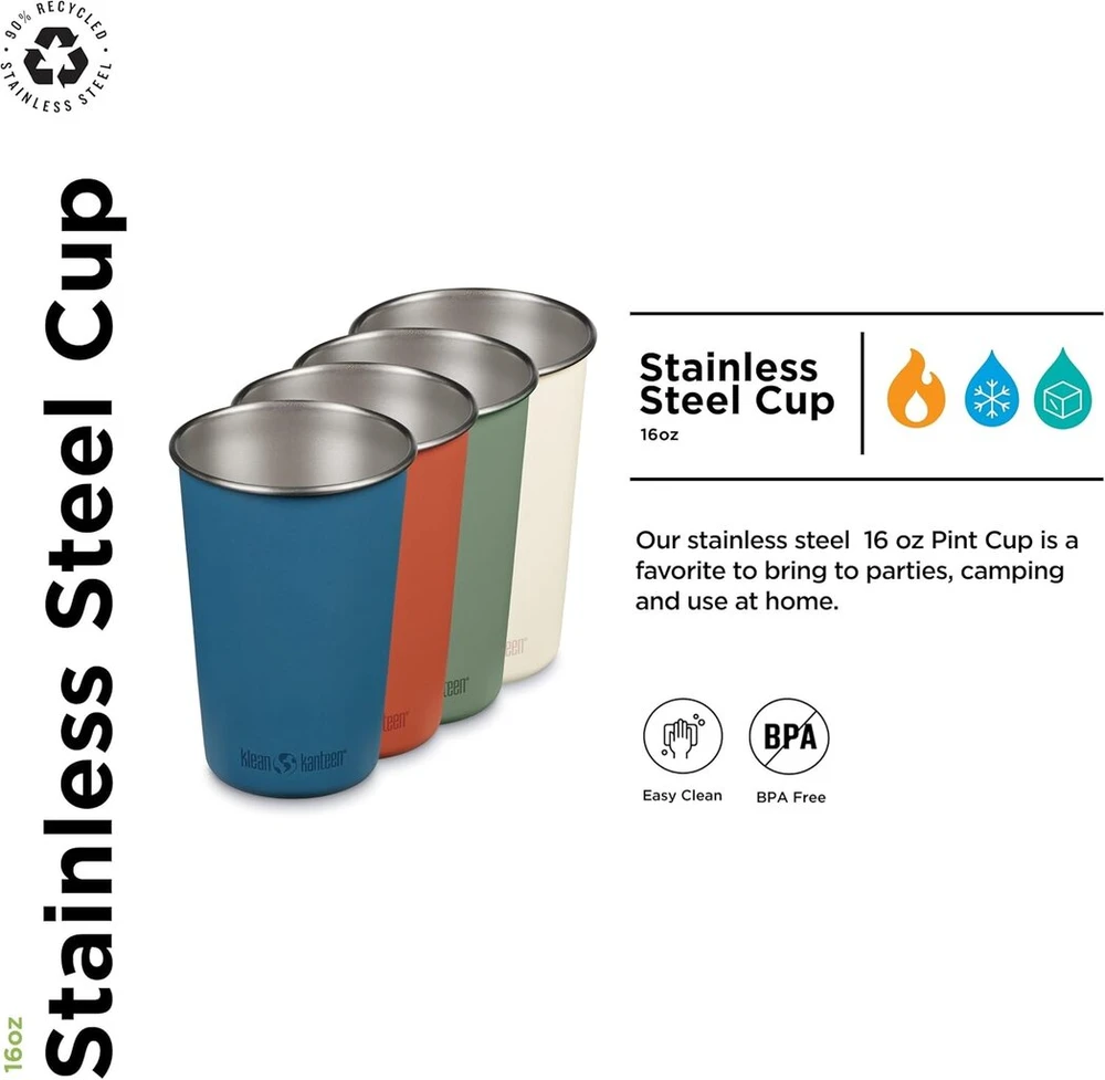 Klean Kanteen Partake 1010588 puodeliai, nerūdijantis plienas, vienos sienelės, įvairių spalvų, 473 ml, 4 vnt. rinkinys