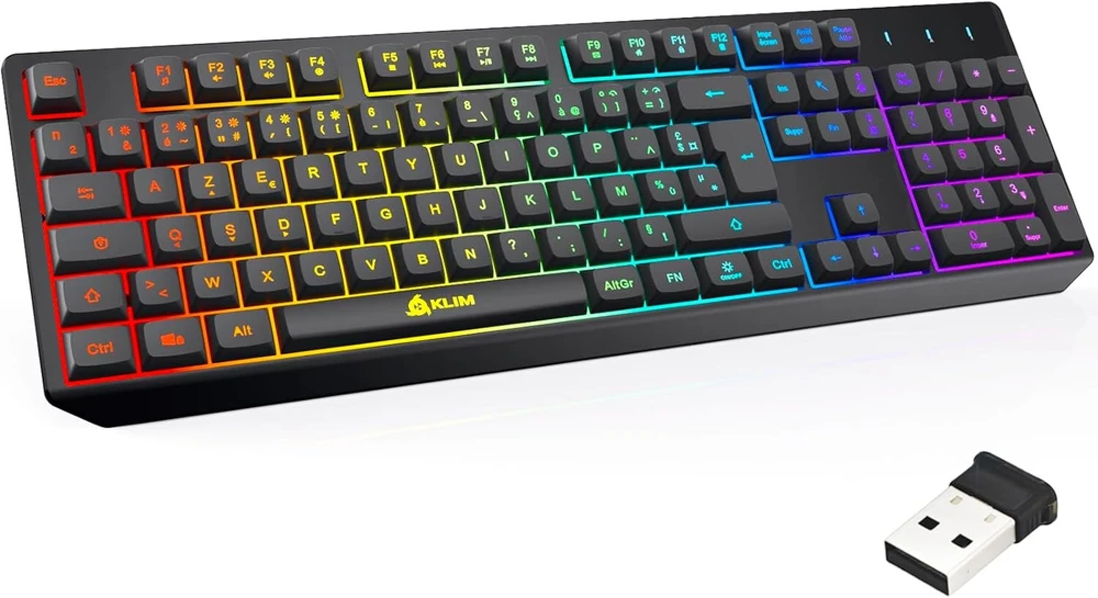 Klim Chroma belaidė prancūziška Azerty žaidimų klaviatūra - aukštos kokybės, spalvingas apšvietimas - juoda - Rgb Pc Windows, Mac Ps4