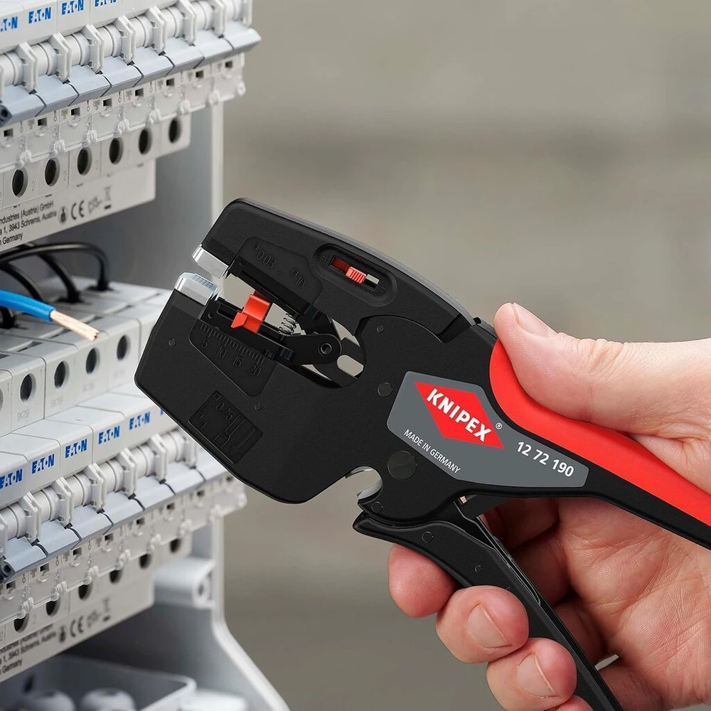 Knipex nexstrip automatinis laidų nuėmiklis 0,03–10 mm², su gofravimo funkcija, laidų antgaliai iki 4 mm², su smulkiu reguliavimu 12 72 190