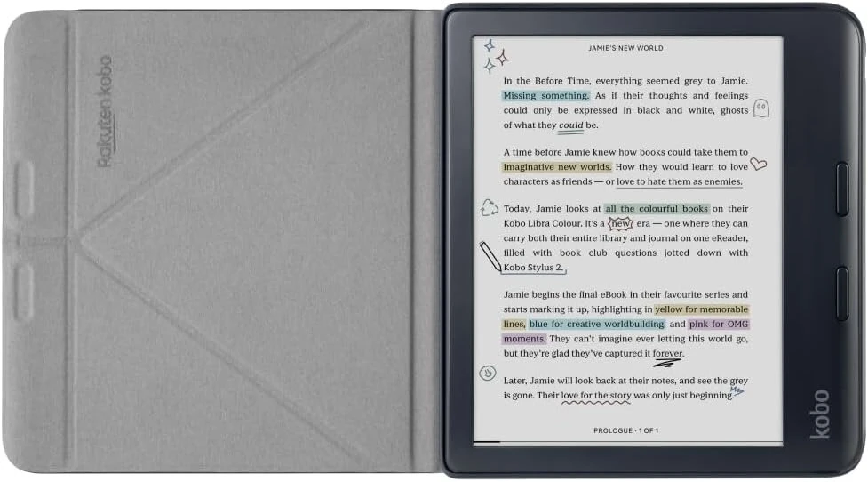Kobo Libra Colour Sleepcover dėklas | Juodas | Miego/pabudimo technologija | Integruotas 2 krypčių stovas | Veganiška oda | Suderinamas su 7 colių Kobo Libra Colour Ereader