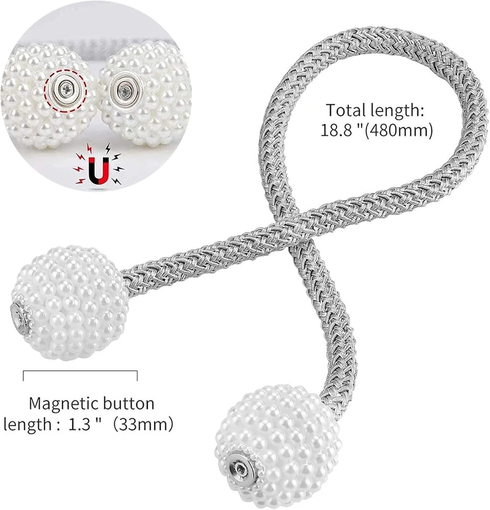 Koiroi, 4 magnetinių užuolaidų prilaikiklių rinkinys, užuolaidų prilaikikliai, užuolaidų spaustukai, užuolaidų virvės sagtys, virviniai užuolaidų laikikliai namams, biurui, viešbučio langų dekoravimui (pilka)