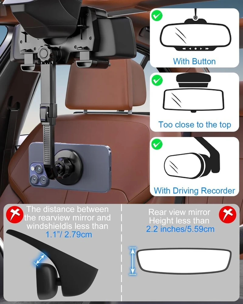 Kolasels magnetinis telefono laikiklis automobilio veidrodėliui, [20x magnetas] telefono laikiklis automobilio galinio vaizdo veidrodėliui, skirtas magsafe, telefono laikiklis galinio vaizdo veidrodėliui, skirtas iphone 15/14/13 pro max, galaxy series, 4-