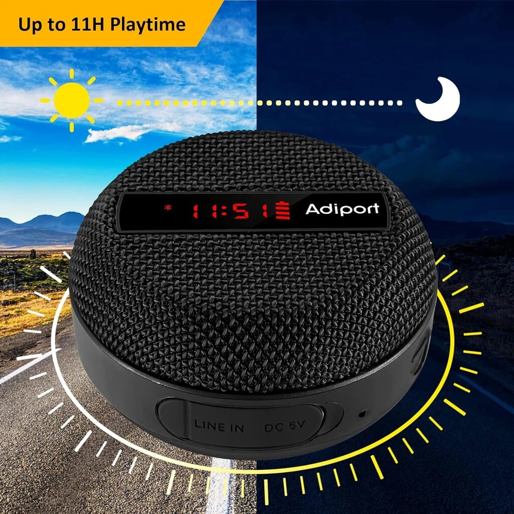 Kompiuterio kolonėlės Adiport dviračio bluetooth garsiakalbis, važiavimo greitis, baterijos energijos ir laiko rodymas, nešiojamas belaidis dviračio garsiakalbis, sodrus žemas dažnis ir garsus garsas, atsparus vandeniui skirtas važinėtis dviračiu lauke, žygiams