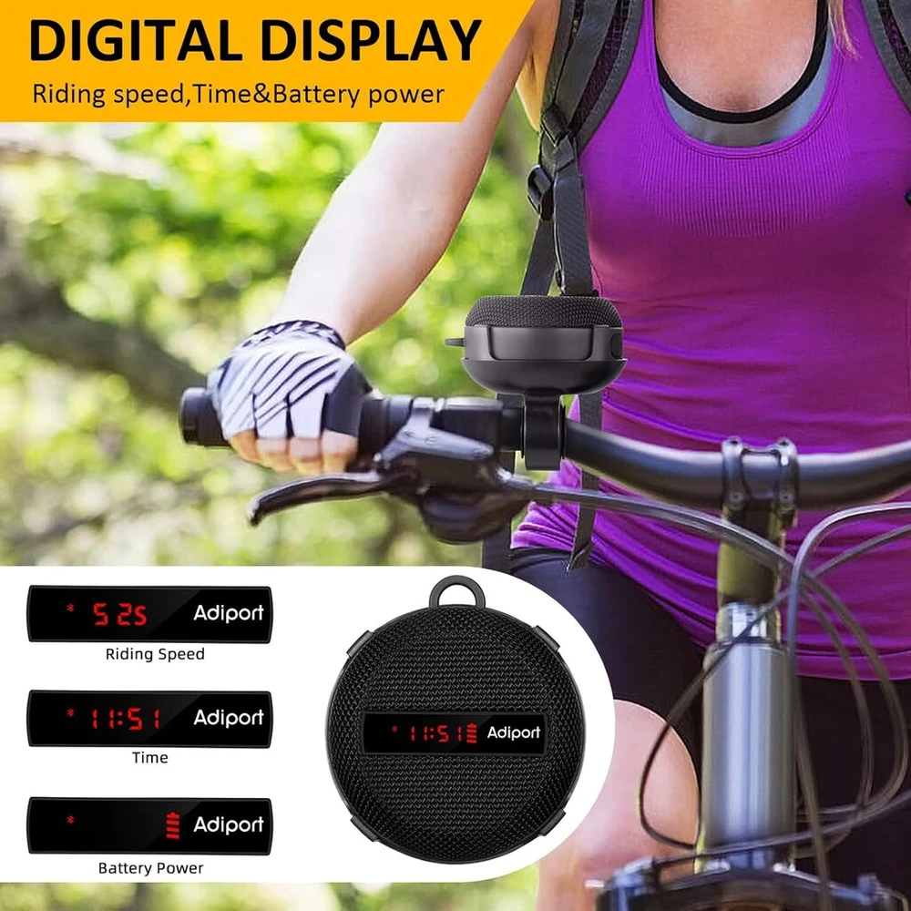 Kompiuterio kolonėlės Adiport dviračio bluetooth garsiakalbis, važiavimo greitis, baterijos energijos ir laiko rodymas, nešiojamas belaidis dviračio garsiakalbis, sodrus žemas dažnis ir garsus garsas, atsparus vandeniui skirtas važinėtis dviračiu lauke, žygiams