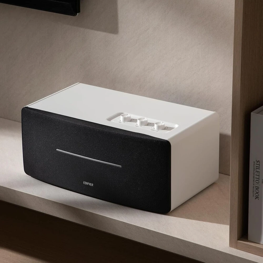 Kompiuterio kolonėlės Edifier D12 kompaktiška stereo garsiakalbių sistema (70w) su bluetooth 5.0 ir infraraudonųjų spindulių nuotolinio valdymo pulteliu - puikiai tinka valgomajam, virtuvei, darbo vietai