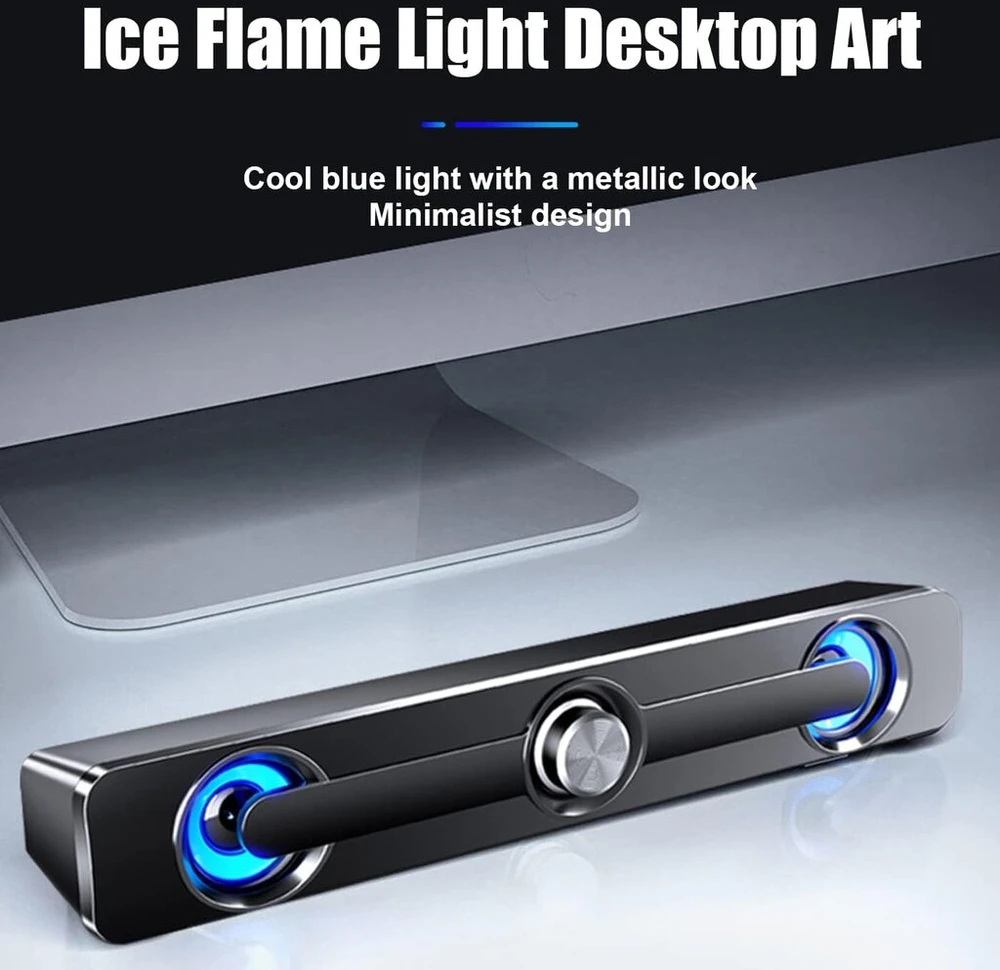 Kompiuterio kolonėlės Etlephe Soundbar, kompiuterio kolonėlė, žaidimų kolonėlė su šauniomis Led lemputėmis, kompiuterio kolonėlė Usb, 3,5 mm Aux jungtis, kompiuterio dėžės kompiuteriui, monitoriui, nešiojamam kompiuteriui, telefonui, juoda