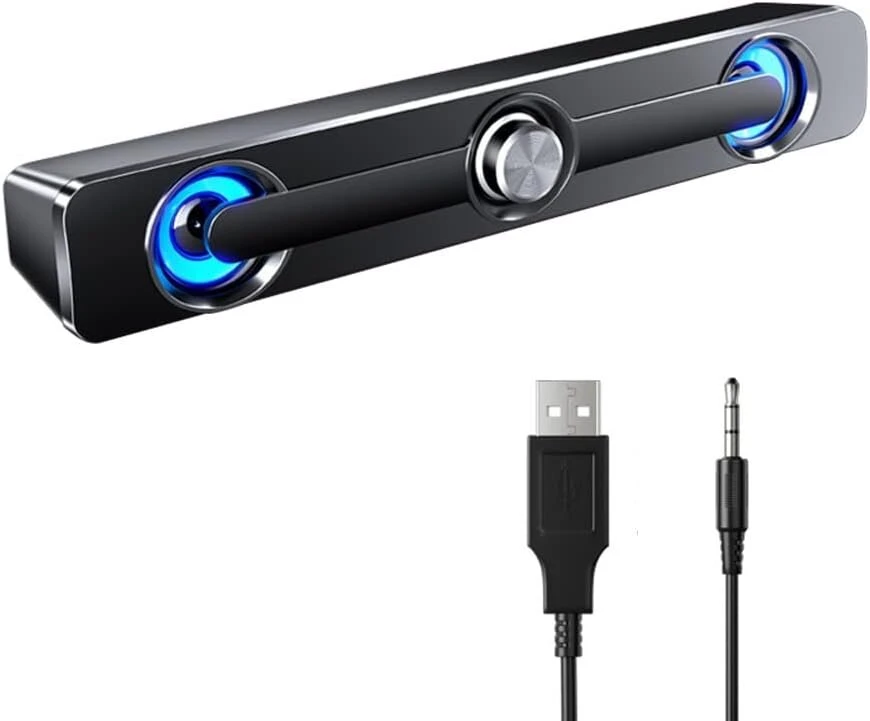 Kompiuterio kolonėlės Etlephe Soundbar, kompiuterio kolonėlė, žaidimų kolonėlė su šauniomis Led lemputėmis, kompiuterio kolonėlė Usb, 3,5 mm Aux jungtis, kompiuterio dėžės kompiuteriui, monitoriui, nešiojamam kompiuteriui, telefonui, juoda