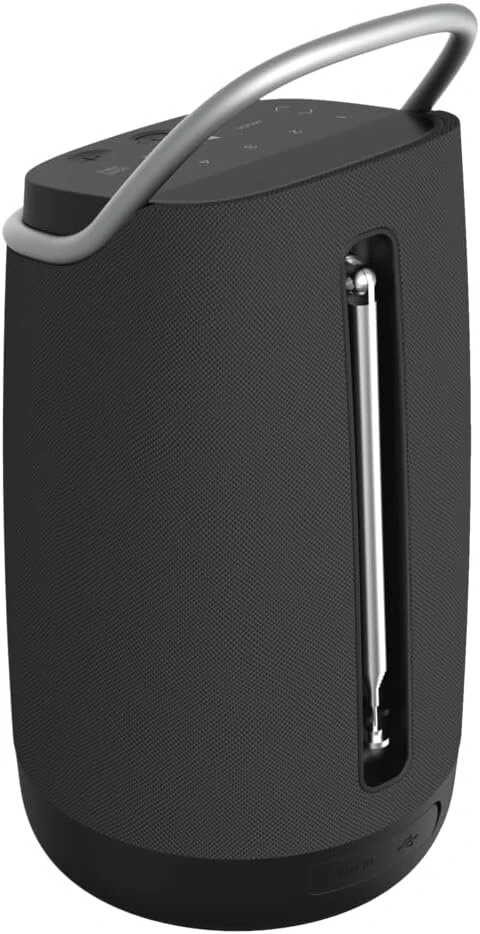 Kompiuterio kolonėlės Grundig Bluetooth kolonėlė Gbt Band 360, muzikos grotuvas, 360° garsas, 12 W Rms, iki 30 m veikimo nuotolis, iki 19 valandų baterijos veikimo laikas, Dab+ ir Fm radijas, Aux įvestis, Oled vienspalvis ekranas, juoda