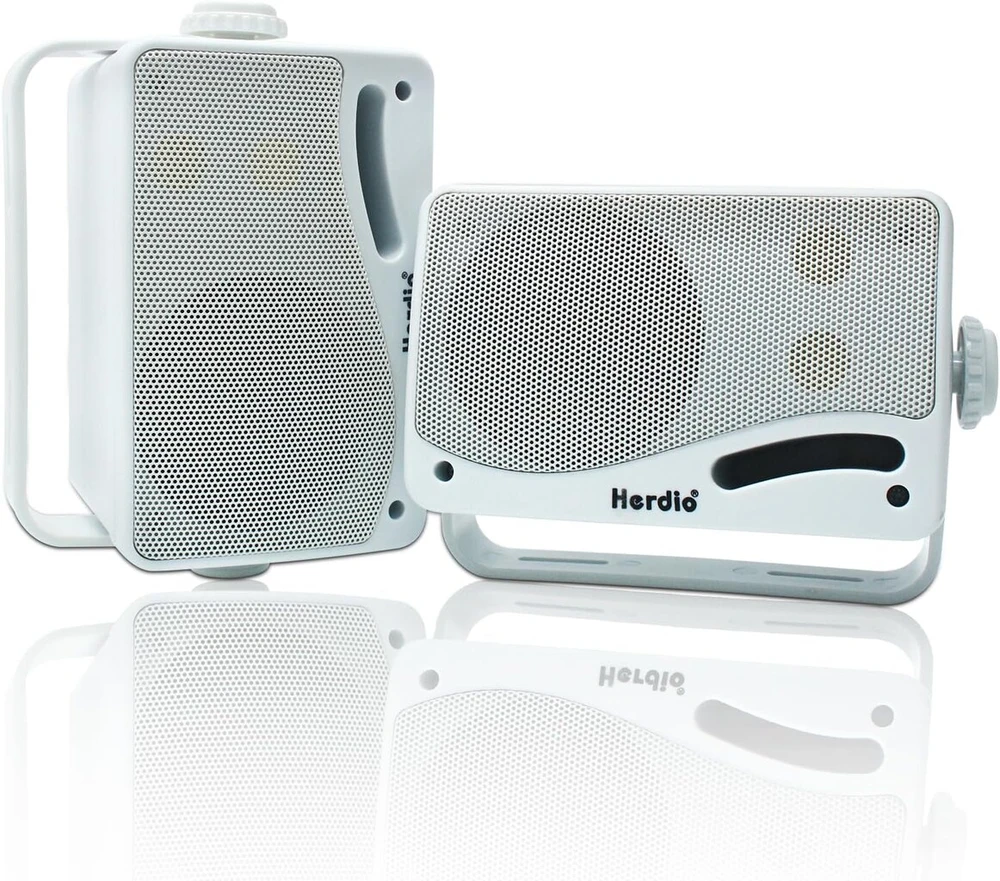 Kompiuterio kolonėlės Herdio 3.5 colių bluetooth lauko kolonėlė, jūrų kolonėlė, 3 juostų, 200 w, atspari vandeniui, atspari oro sąlygoms laukui, patalpoms, terasai, sodui, deniui, kemperiui, valčiai, terasai, restoranui (1 pora, balta)