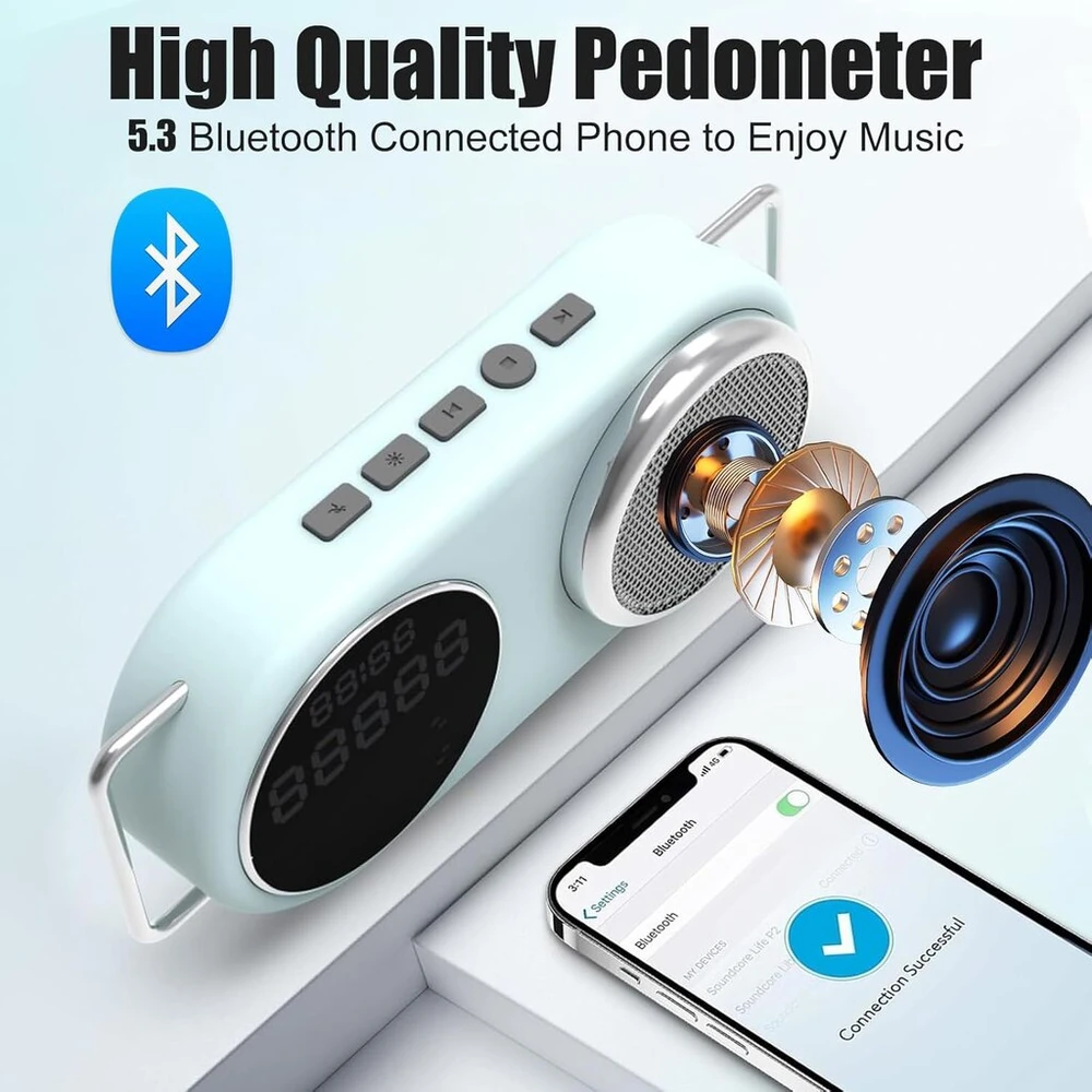 Kompiuterio kolonėlės Huajun Nešiojama Bluetooth kolonėlė, belaidė nešiojama Bluetooth su Bluetooth 5.3, žingsniamatis, Usb-c, Tf kortelės įvestis, skirta namams, laukui, bėgimui, alpinizmui