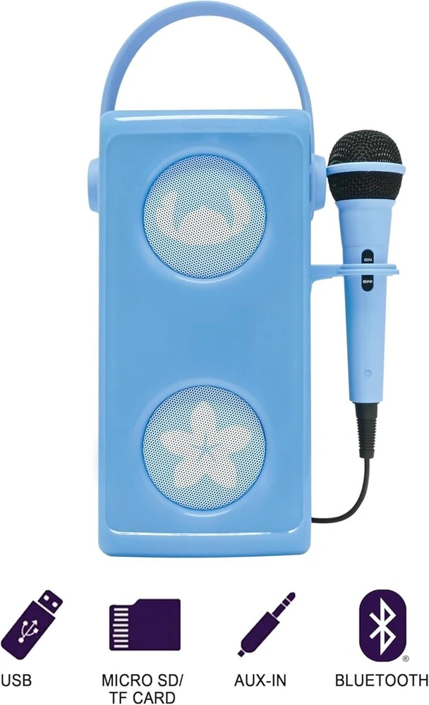 Kompiuterio kolonėlės Lexibook, Disney Stitch Btp185dz šviečiantis belaidis bluetooth® garsiakalbis su mikrofonu, įvairiaspalviai šviesos efektai, Sd/tf kortelės lizdas, įkraunama baterija, mėlynas