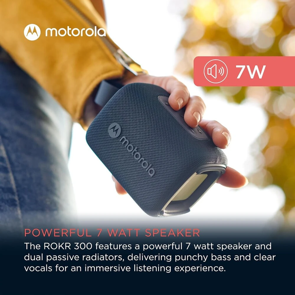 Kompiuterio kolonėlės Motorola Sound Rokr 300 Bluetooth 5.3 garsiakalbis - nešiojamas belaidis 7w garsiakalbis - Ip67 kompaktiškas garsiakalbis, atsparus vandeniui ir dulkėms - 12 valandų veikimo laikas, mėlynas