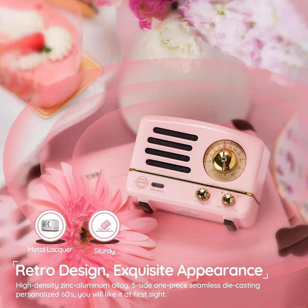 Kompiuterio kolonėlės Muzen radijas su bluetooth, mažas radijas, otr metalinis bluetooth garsiakalbis, mažas radijas su baterija, vidaus vintage dekoracija, retro, hi-fi stereo bluetooth garsiakalbis, dovanos moterims/šeimai