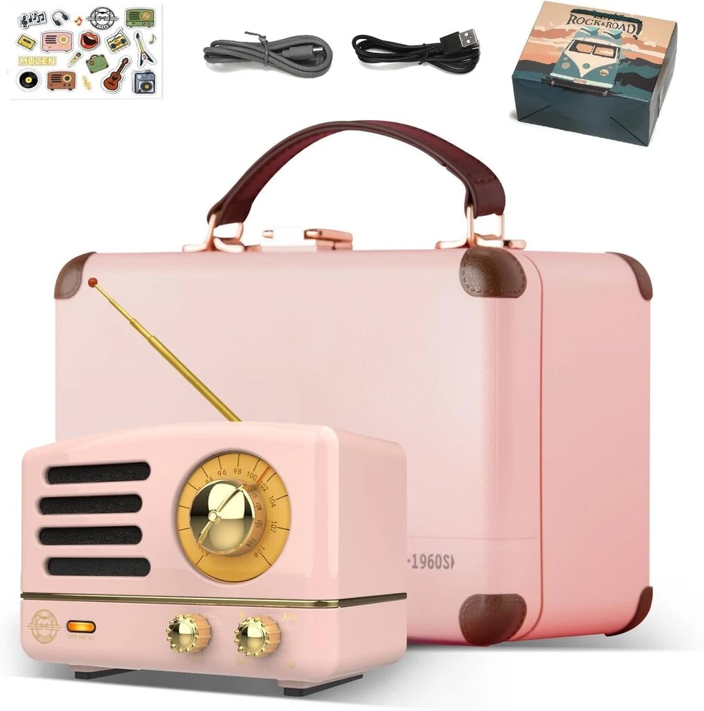 Kompiuterio kolonėlės Muzen radijas su bluetooth, mažas radijas, otr metalinis bluetooth garsiakalbis, mažas radijas su baterija, vidaus vintage dekoracija, retro, hi-fi stereo bluetooth garsiakalbis, dovanos moterims/šeimai