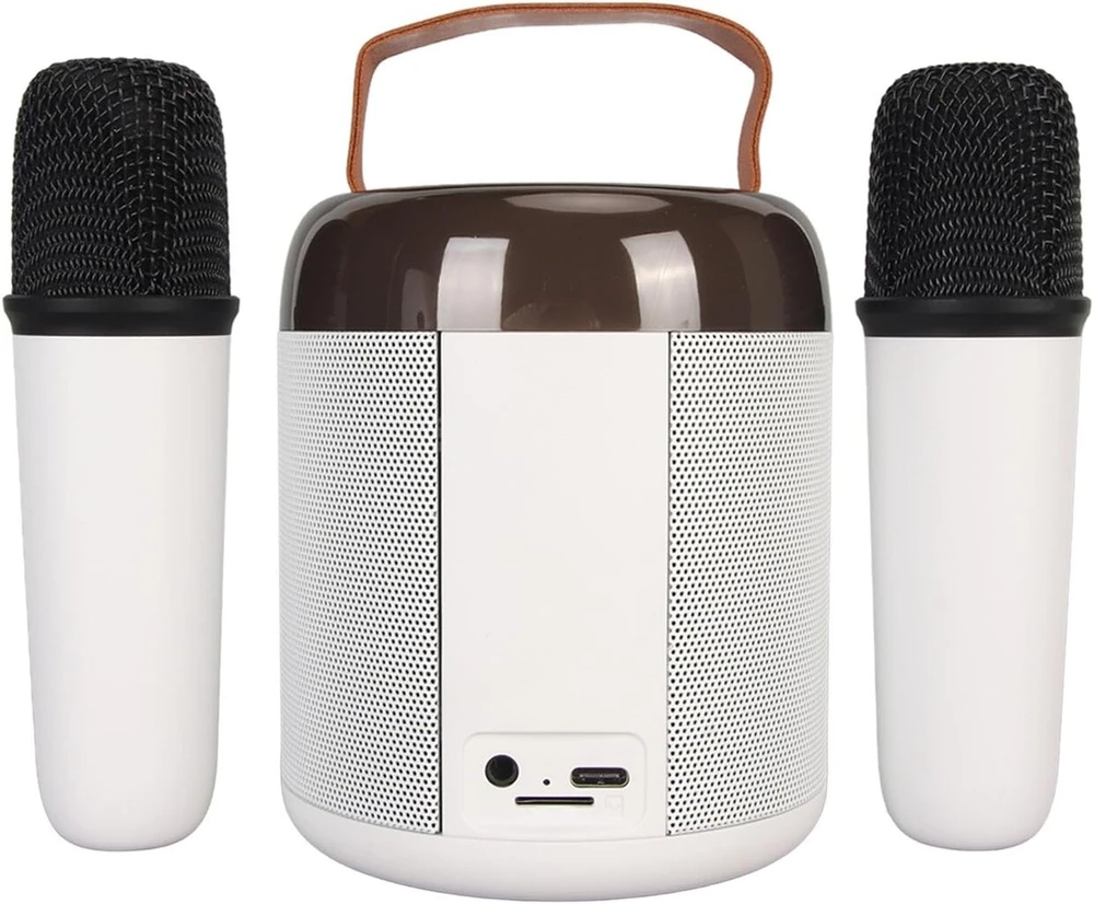 Kompiuterio kolonėlės Nešiojamas karaoke rinkinys, rgb bluetooth garsiakalbis su 2 belaidžiais mikrofonais vaikams ir suaugusiems, palaiko 512g atmintį, rankinis mikrofonas šeimos šventėms