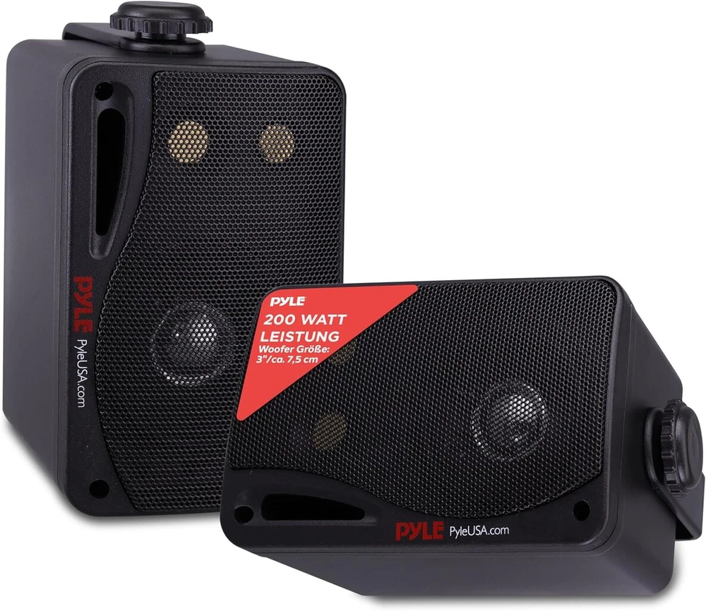 Kompiuterio kolonėlės Pyle 3.5 colių lauko kolonėlė su bluetooth 200 W - 3 krypčių stereo sistemos dėžės naudojimui patalpose ir lauke - vandeniui atspari paviršiaus kolonėlė terasai, garažui, baseinui ir gyvenamajam plotui, komplekte sieninis laikiklis ir maitinimo šaltinis