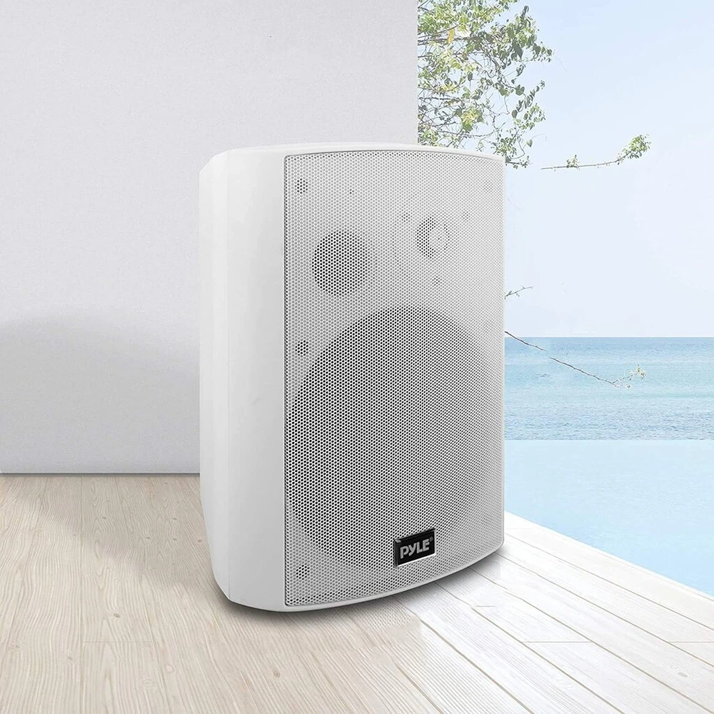 Kompiuterio kolonėlės Pyle vandeniui atspari dėžutė, skirta naudoti lauke ir patalpose – lauko garsiakalbis bluetooth sodo muzikos dėžėms, vandeniui atsparūs lauko garsiakalbiai baseinui, teatrui, montuojamas ant sienos ir terasos garsiakalbis 300 vatų