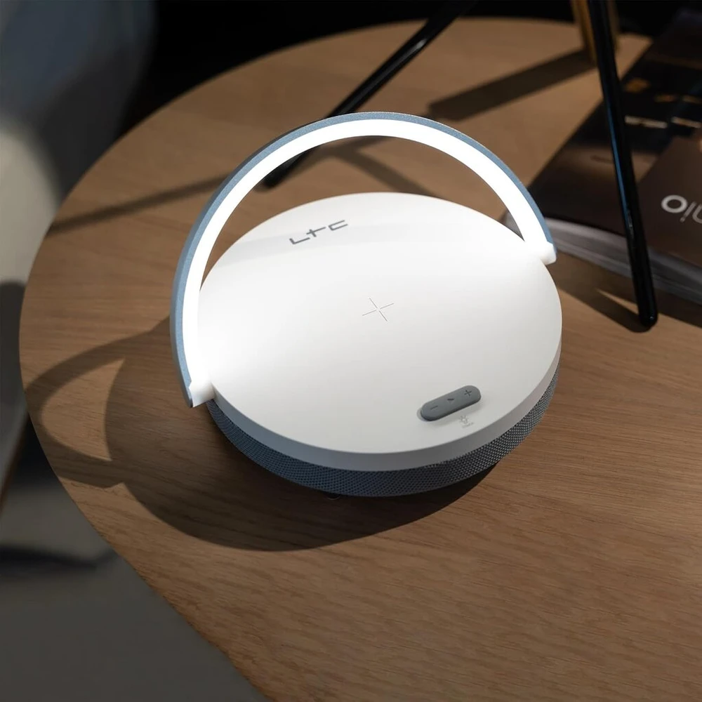 Kompiuterio kolonėlės Smooth-light Ltc Bright 5w bluetooth garsiakalbis su indukciniu įkrovimu ir laisvų rankų įranga, baltas ir pilkas