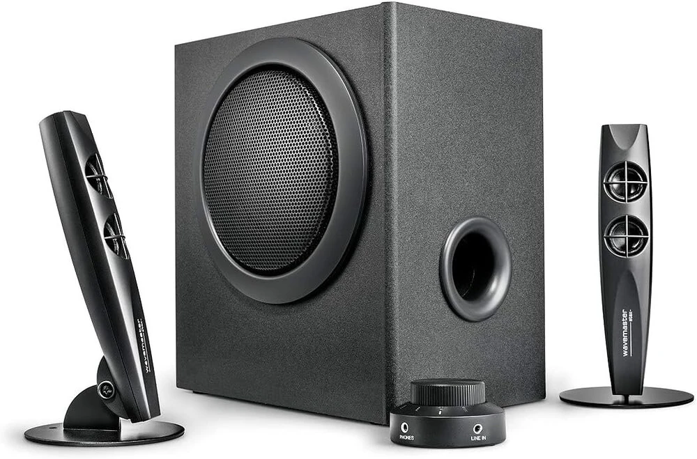Kompiuterio kolonėlės Wavemaster 66208 - stax 2.1 stereo sistema 22w žemų dažnių garsiakalbis 10w palydovai su žemų dažnių reguliavimu ir nuotoliniu valdymu