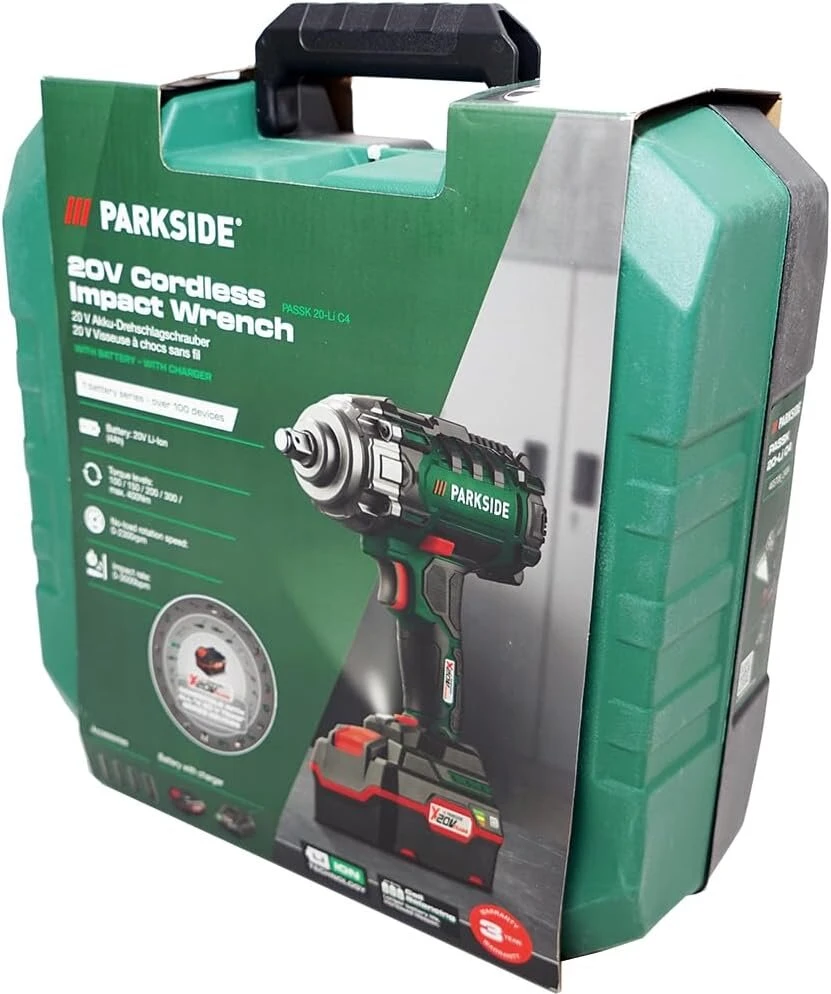 Komplektas - Parkside® 20 V akumuliatorinis smūginis veržliasukis Passk 20-li C4 + raktų pakabukas