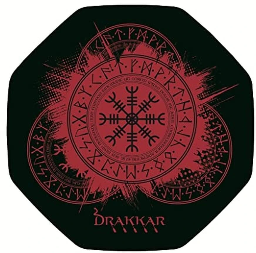 Konix Drakkar Bodenmatte Kattegat 98 x 98 cm žaidimų ir biuro kėdėms - vikingų - raštas - juoda ir raudona