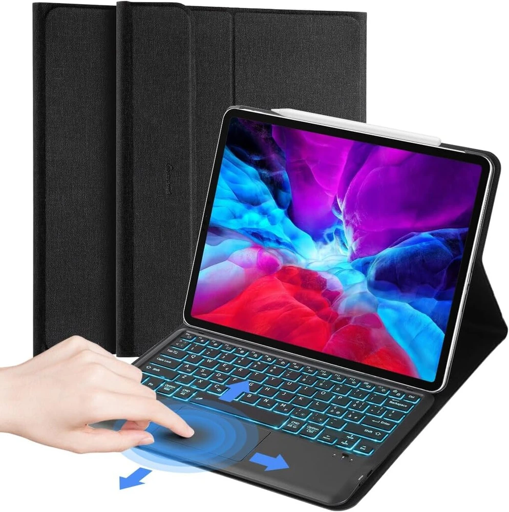Klaviatūra Koochuwah bluetooth klaviatūros dėklas k12 su 11 spalvų jutikliniu kilimėliu, apšviestas iš galo, itališkas išdėstymas, įkraunamas dėklas, suderinamas su ipad pro 12.9 colių 2021/2020/2018