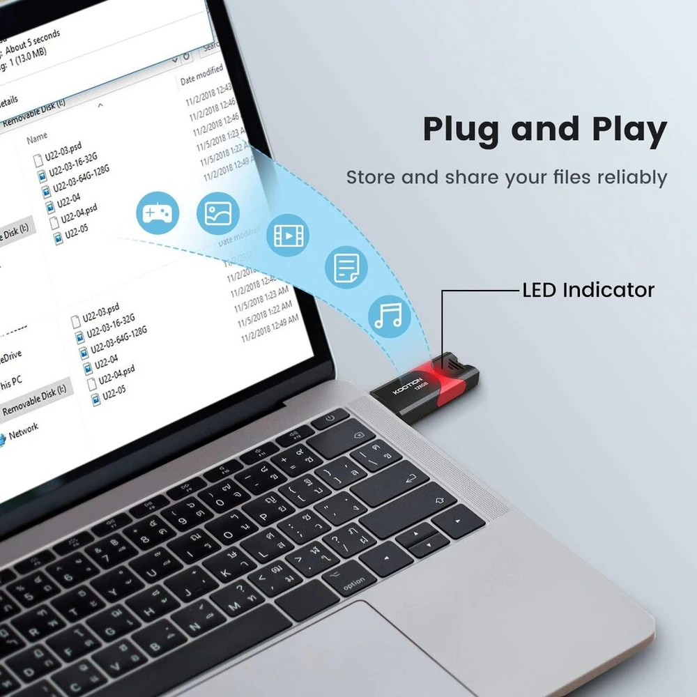 Kootion 128gb Usb atmintinė Usb 3.0, ištraukiama, 128g duomenų atmintinė, itin didelės spartos atmintinė su Led ekranu duomenų