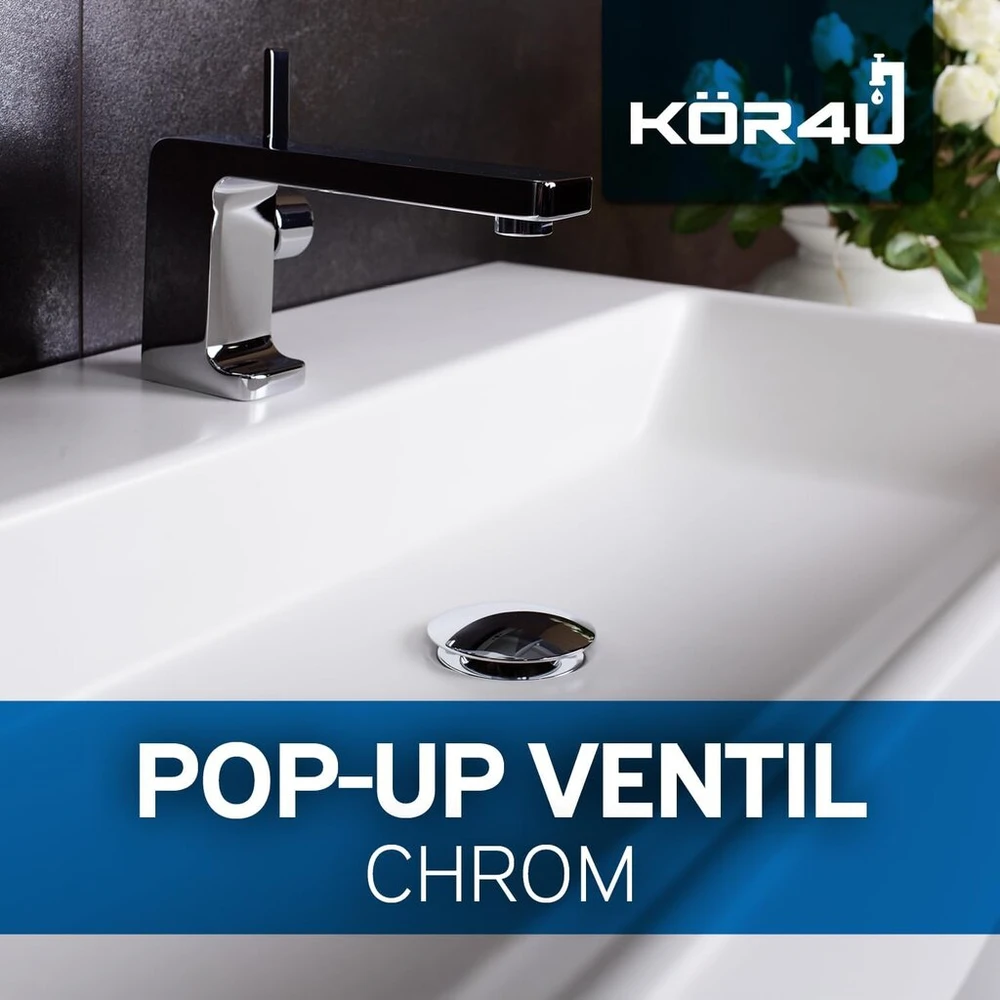 Kör4u Design Pop-up ventilis chromas 1 1/4 colio universalus kanalizacijos įtaisas praustuvui ir kriauklei, click clack kriauklės kamštis, kanalizacijos ventilis, su sandarikliais