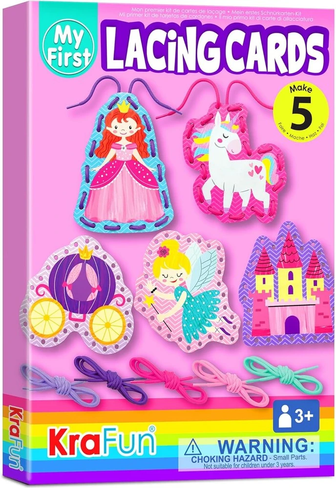 Krafun Princess Unicorn nėrimo kortelių rinkinys vaikams nuo 3 metų: 5 pradedančiųjų projektai su princese, vienaragiu, pilimi, instrukcijomis, smulkiosios motorikos žaislas
