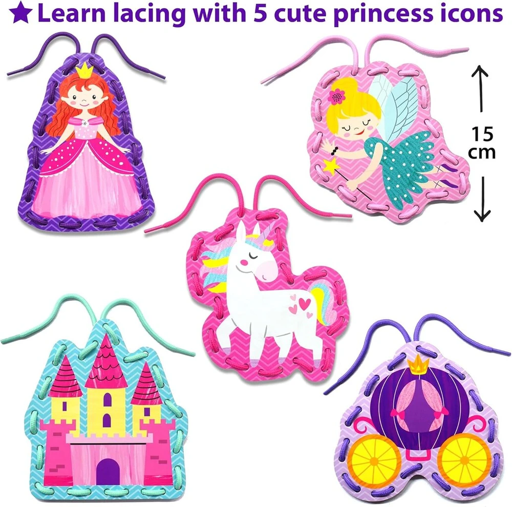 Krafun Princess Unicorn nėrimo kortelių rinkinys vaikams nuo 3 metų: 5 pradedančiųjų projektai su princese, vienaragiu, pilimi, instrukcijomis, smulkiosios motorikos žaislas
