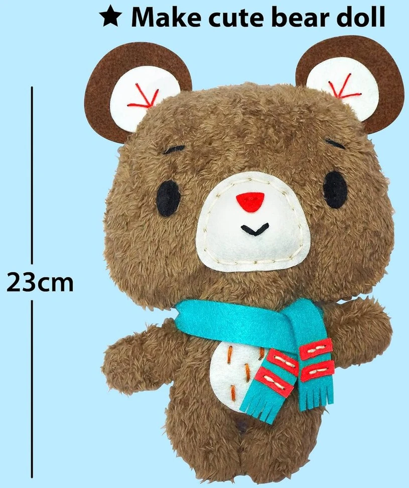 Krafun Siuvimo rinkinys vaikams nuo 7 metų, meškiuko formos žaislas, pliušinis veltinis, instrukcijos, daugkartinio naudojimo dėžutė, edukaciniai žaislai siuvimui ir siuvinėjimui