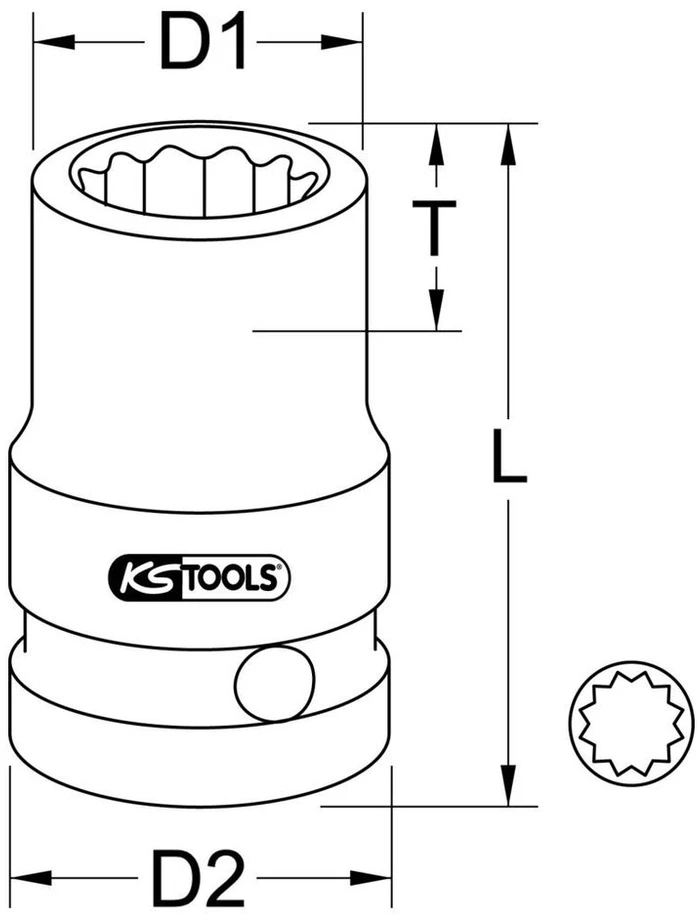 Ks tools 515.0925 1/2 colio 12-kampų smūginė galvutė, trumpa, 25 mm