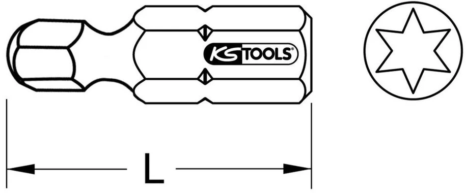 Ks tools 911.3395 1/4 colio classic bit tx, 25 mm, su rutuline galvute, tx25