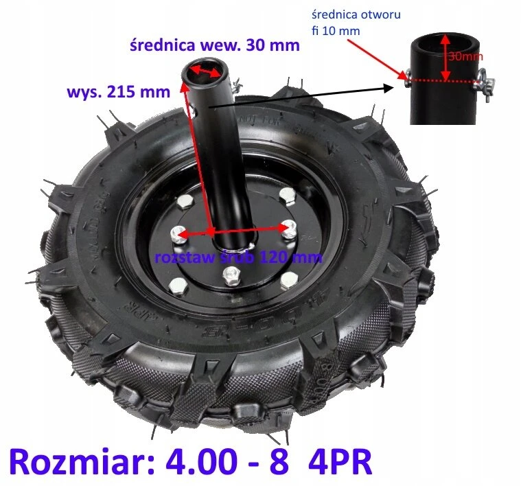 Kultivatoriaus guminiai transportavimo ratai 30 mm 4.00-8 (pora)