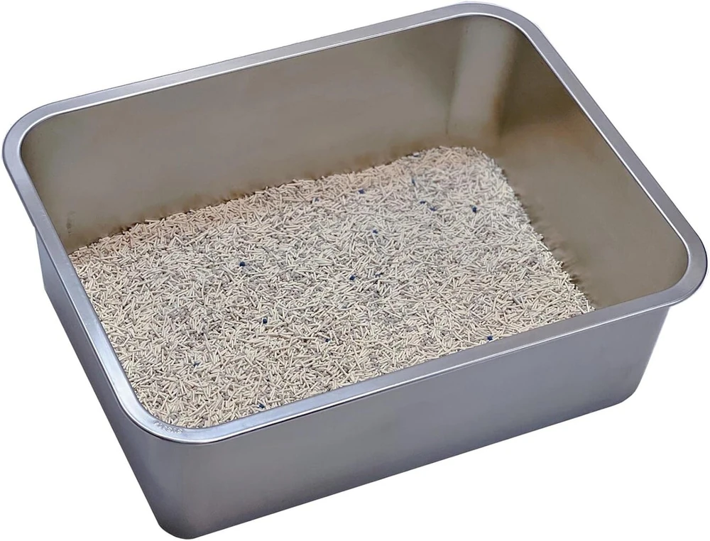 Kunwu Nerūdijančio plieno kraiko dėžė katėms M 45 x 35 x 15 cm, šunims ir triušiams, atspari korozijai, lengvai valoma keptuvė (m (18 x 14 colių), 6 colių gylio)