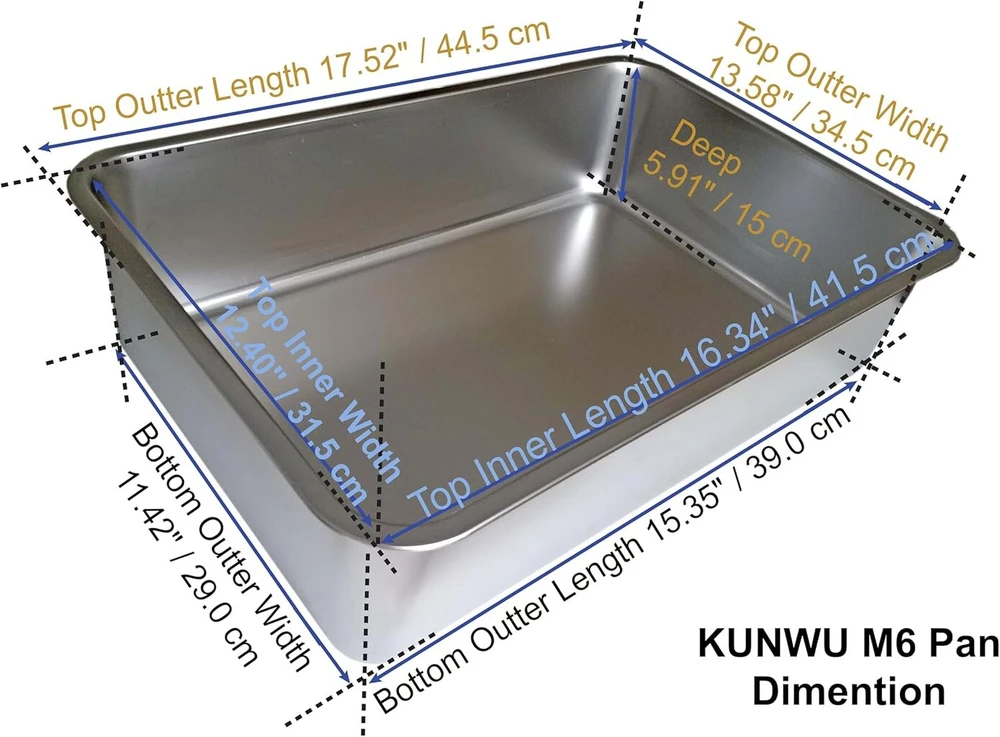 Kunwu Nerūdijančio plieno kraiko dėžė katėms M 45 x 35 x 15 cm, šunims ir triušiams, atspari korozijai, lengvai valoma keptuvė (m (18 x 14 colių), 6 colių gylio)