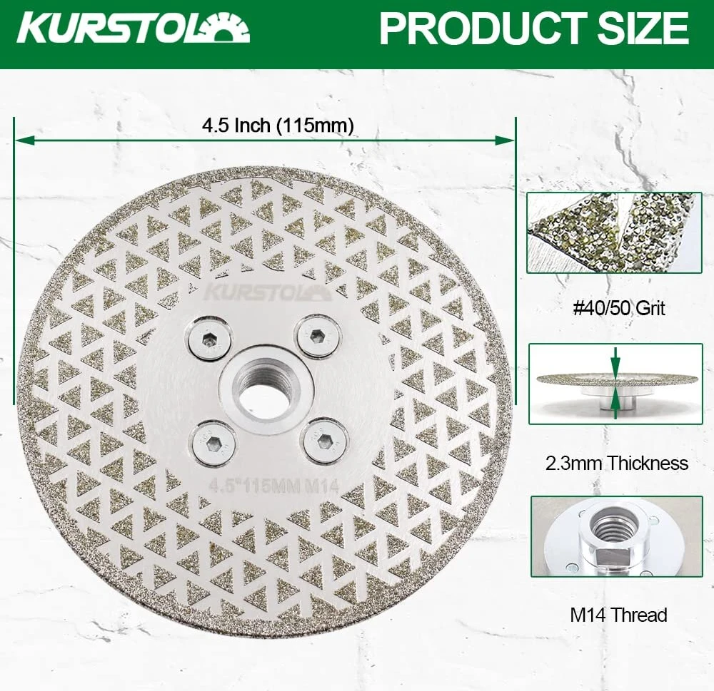 Kurstol deimantinis pjovimo diskas - deimantinis diskas 115 mm, kampinio šlifuoklio šerdies adapteris 22 mm - 16 mm