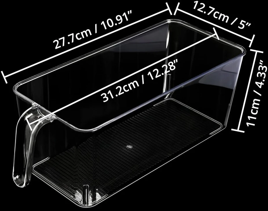Kurtzy (4 vnt.) šaldytuvo organizatorius su rankena - 31,2 cm - bendras ilgis - skaidrios plastikinės dėžutės šaldytuvui, vonios kambariui, sandėliukui, stalčiui ir šaldikliui
