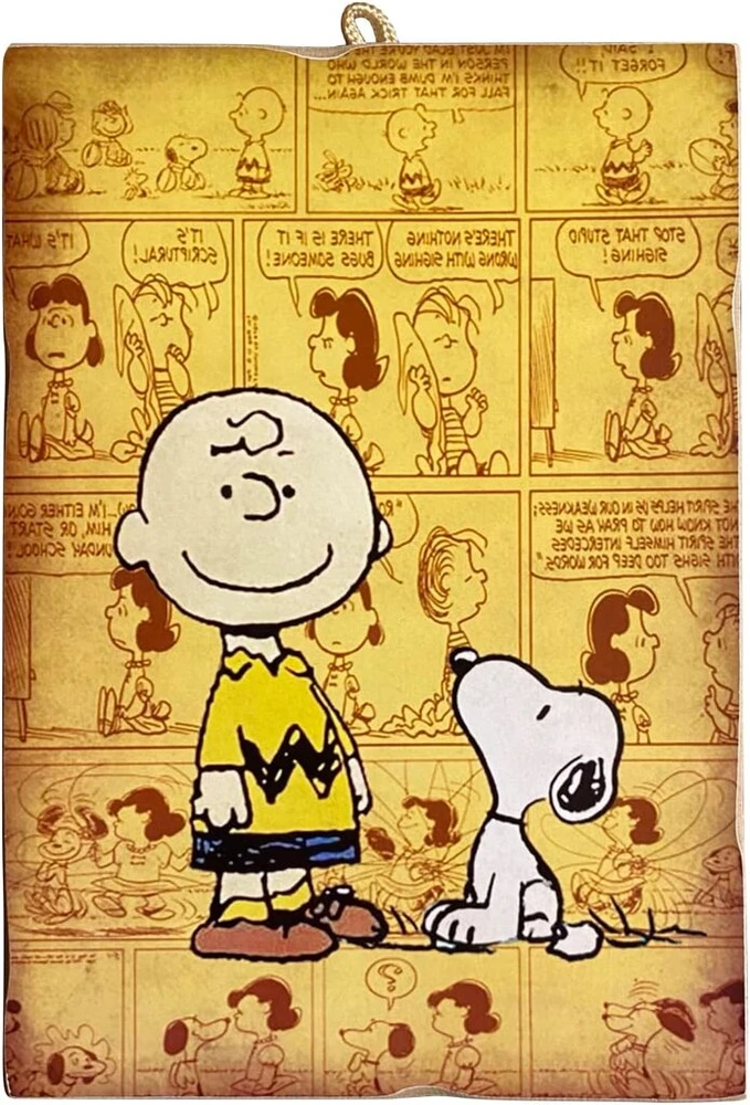 Plakatas Kustom Art vintažinio stiliaus animacinių personažų serijos Charlie Brown & Snoopy atspaudas ant medžio 25x18cm
