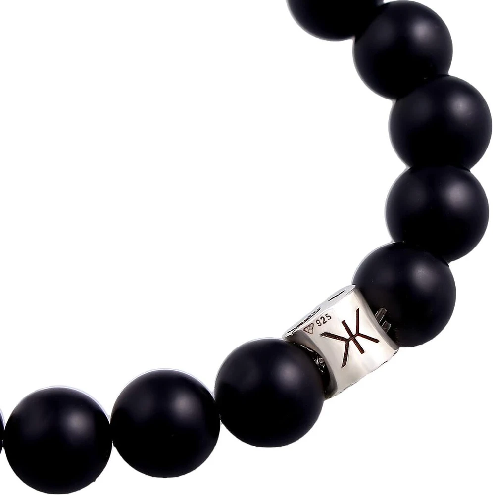 Kuzzoi Buddha 0207491522 vyriška apyrankė su juodu onikso brangakmeniu ir stiklo karoliukais, yin-yang simbolio karoliukas pagamintas iš 925 sidabro, apyrankė porai, jogos apyrankė, energijos apyrankė, ilgis 19-23 cm