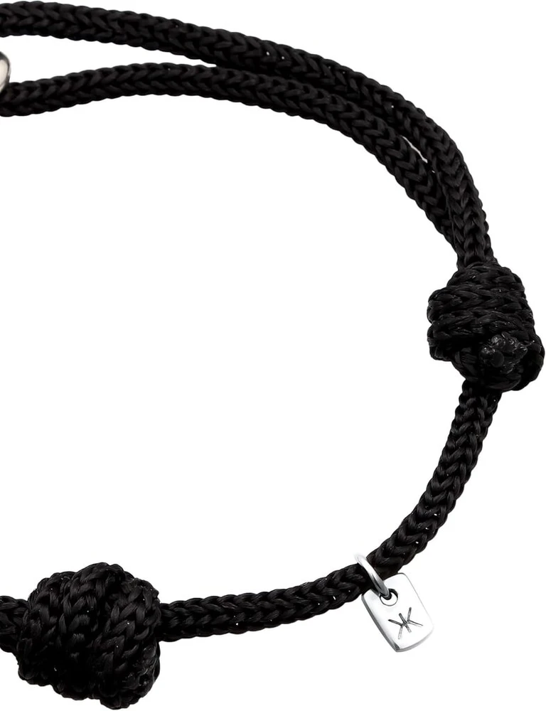 Kuzzoi Buddha vyriška apyrankė su grandinėlės pakabuku, 925 sidabras, nailono audinio apyrankė vyrams (juoda), ilgis 19 cm, sidabrinis nailonas