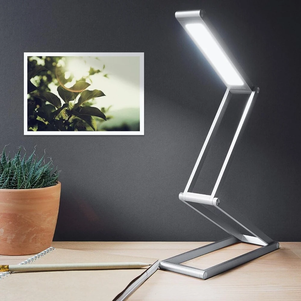 Kwmobile Led aliumininis stalinė lempa sulankstoma – akumuliatorinė naktinė skaitymo lempa pritemdoma su micro Usb įkrovimo laidu – akumuliatorinė stalinė lempa sulankstoma lempa juodos spalvos