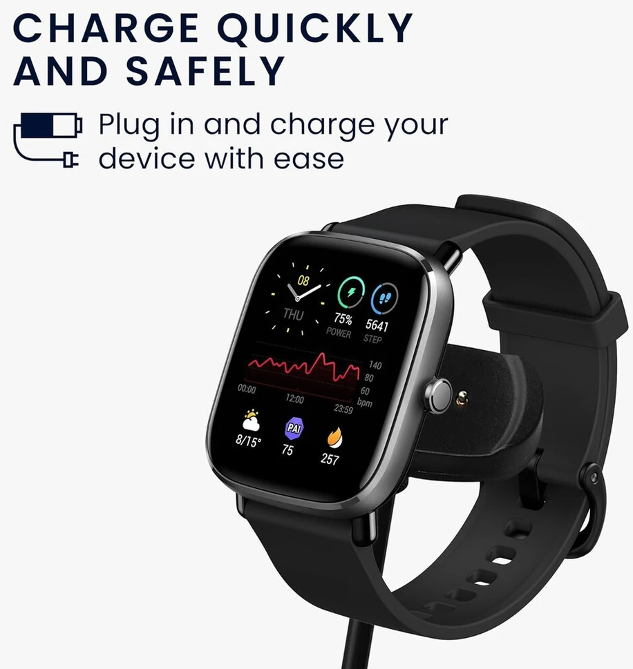 Kwmobile usb įkroviklio laidas, suderinamas su huami amazfit bip u/bip u pro/gts 2e/gtr 2e/gts 2 mini/pop įkrovimo laidu - išmaniojo laikrodžio pakaitinis laidas - fitneso apyrankės įkrovimo laidas, juodas