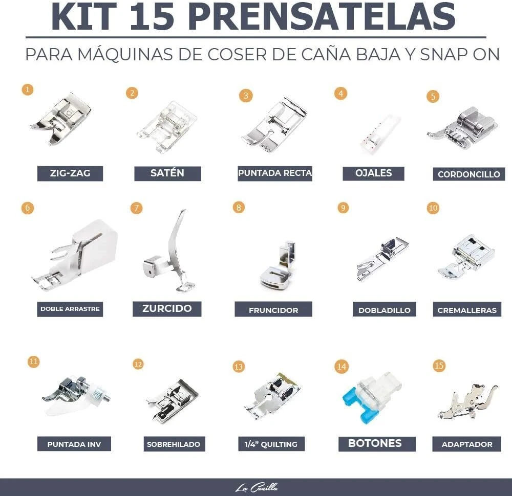 La Canilla ® - 15 dalių siuvimo mašinos pėdelės rinkinys, skirtas Alfa Singer Brother Janome Elna Juki Lidl Ikea